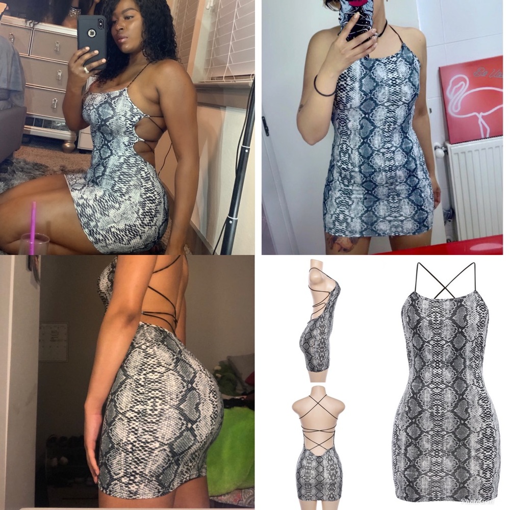 Snake Print Backless Mini Dress
